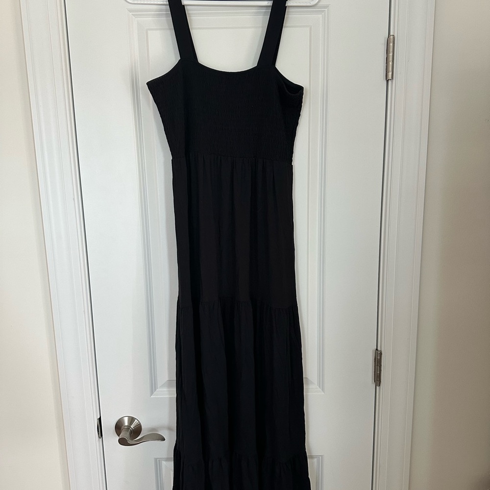 LOFT Black Square Neck Smocked Tiered Maxi Dress